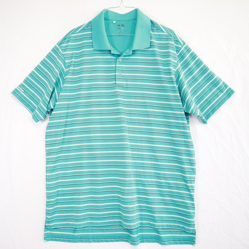 Adidas Golf Polo Shirt Mens XL Climalite Striped Short Sleeve Gray Plantation